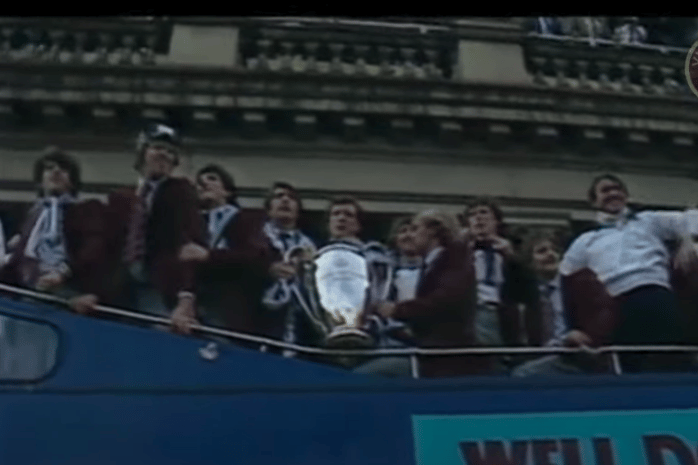 England returned to the podium in 1982 with European Cup winners Aston Villa defeating Cup Winners’ Cup winners Barcelona.  The Villains lost the first leg 1-0 on their travels, but were formidable in the return game at Villa Park and recorded a 3-0 win in the second leg. (YouTube)