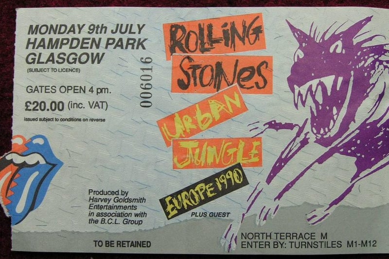The Rolling Stones last Glasgow concert in Glasgow was in 2005 when they performed at Hampden Park on their ‘A Bigger Bang’ tour. There only other appearance at Hampden was in July 1990 with the ticket shown above. 
