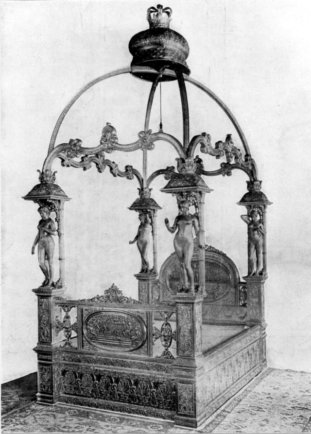 The silver bedstead weighed more than a ton, windows had to be removed in order to get the frame into the offices on Leopold street to be able to test and hallmark it. It was made for an Indian Rajah, Raj Rama Bhawaur Singh, designed and made by Mappin and Webb, hallmarked at Sheffield Assay Office in 1909. 