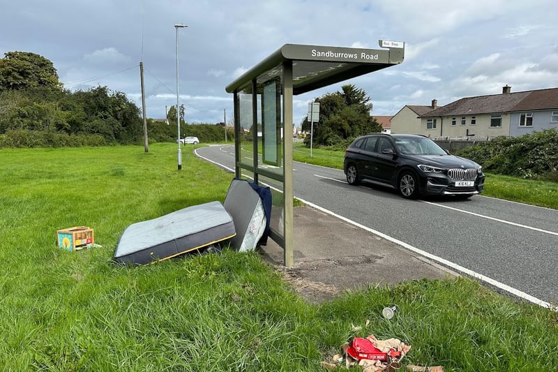 The soon-to-be abandoned bus stop has beomce a home for thrown-away mattresses and a children’s toy. The bus stop on Highridge Green, next to Sandburrows Road, serves the 52 service which is set to be withdrawn on September 3.