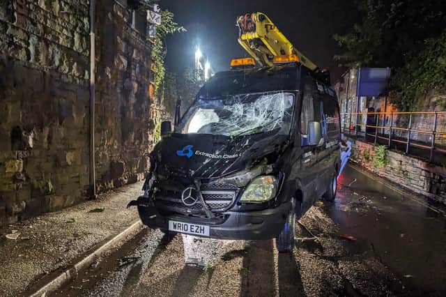 The wedged van was eventually rescued in the early hours of this morning. (Photo courtesy of Derbyshire Fire and Rescue)