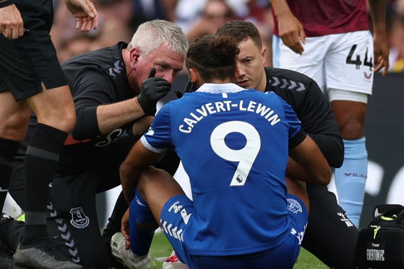 Dominic Calvert-Lewin received treatment in Everton’s loss to Aston Villa. Picture:  ADRIAN DENNIS/AFP via Getty Images