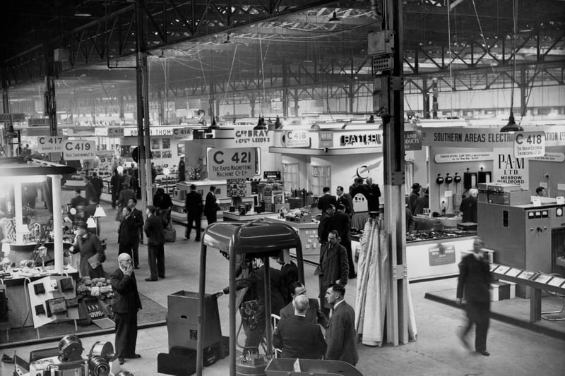 Exhibitors in the Electrical Engineering section of the British Industries Fair in Castle Bromwich, Birmingham, West Midlands, England, 9th May 1950. (Photo by E. Round/Fox Photos/Hulton Archive/Getty Images)
