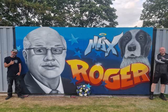 This stunning mural of Roger Leadbeater and his dog Max was unveiled at the community day, created by street artist @Pawski_H2i (left).