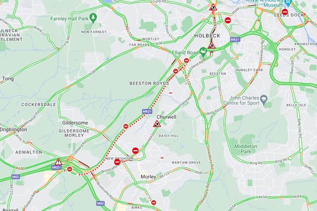 The current traffic on the M621 (Photo by AA/Google)