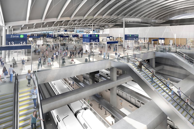 Of the 14 platforms planned, the six high-speed ones will be situated underground, located within an 850 metre-long station box.