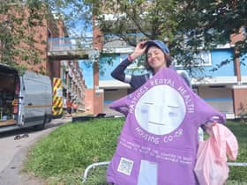 Sarah Gomes Harris, creator of BBC's 'Sarah & Duck', was spotted in Sheffield on August 21 while on a charity drive to walk the length of England for the Hastings Rental Health Housing Co-Op.