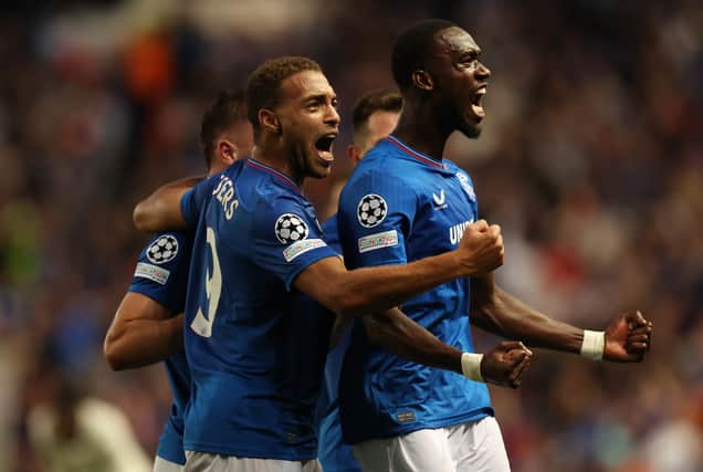 Abdallah Sima of Rangers celebrates after he scores the opening goal 