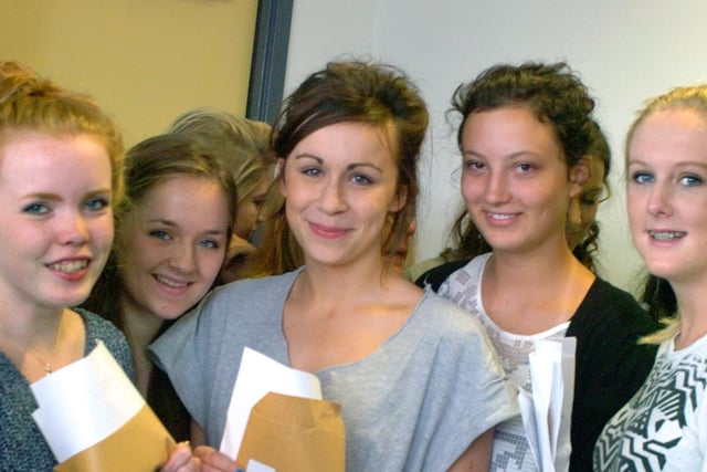 Left to right; Eva Prendergast, Naomi Holliman, Emma Hall, Olivia Karnacz and Courtney Flinn. 
They were celebrating their GCSE results at Durham Johnston School 11 years ago.