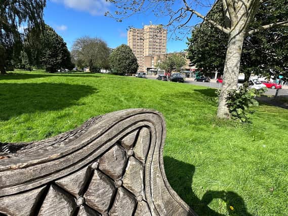 Wooden sculptures, including a bench to mark Queen Elizabeth’s Diamond Jubilee, are located on part of the Crow Lane Open Space overlooking the shops.  Despite its deprivation and crime problems, the area is very green with open spaces and trees.
