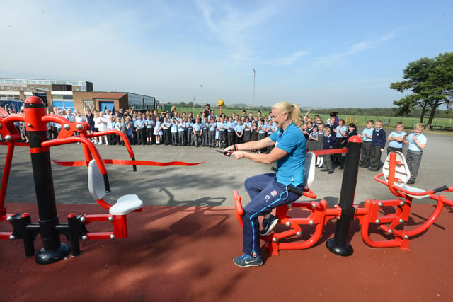 England Women's Rugby World Cup Winner Tamara Taylor opened the new playground gym equipment at Seaburn Dene Primary School, in 2014.