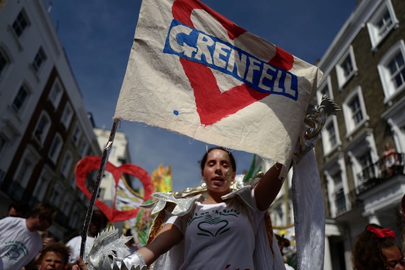 Grenfell Tower can be seen from the Notting Hill Carnival parade route