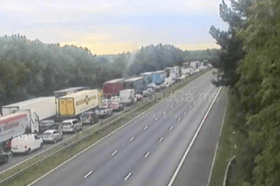 Picture shows traffic jams on the M1 after a crash between junction 20 and 21 closed the motorway in both directions