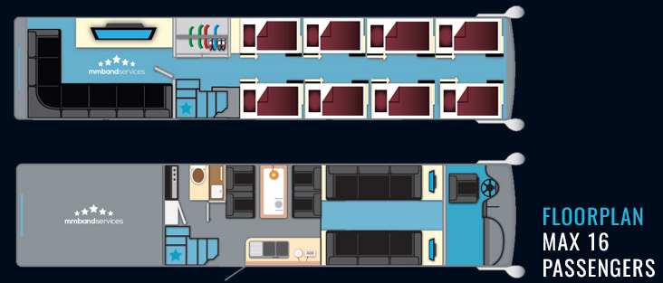 The floorplan for the 16 passenger bus on offer from MM Band Services (Credit: MM Band Services)