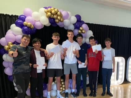 Isaac Adams, Samson Li, Liam Bacon, Oliver Sorockyj, Johnny Lau, Kevin Guo and Oscar Hepworth celebrated their GCSE results at Outwood Academy Newbold.