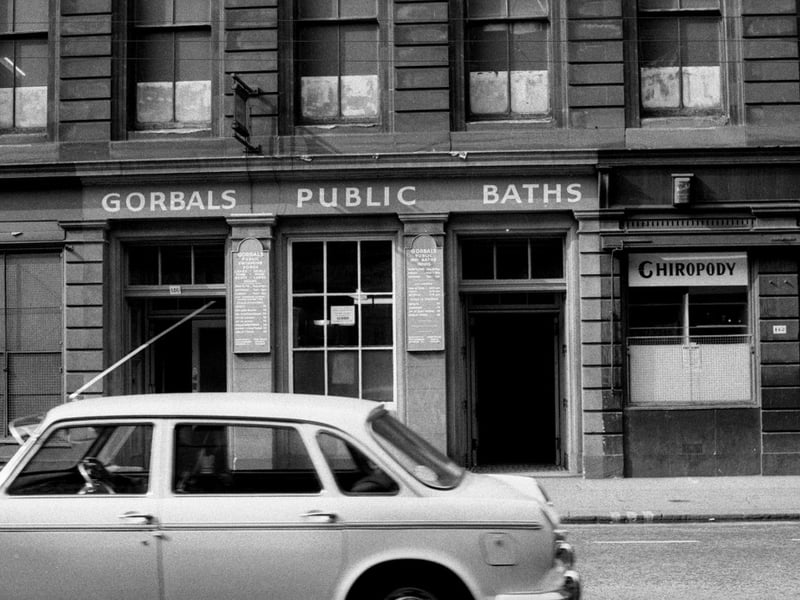 Gorbals Public Baths pictured by Steven Berkoff in 1966. 