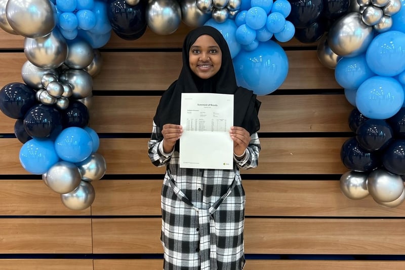 Yusr, at Sheffield Park Academy, who achieved one grade 9 in biology, three grade 8s in French, maths and physics, and one grade 7 in geography.