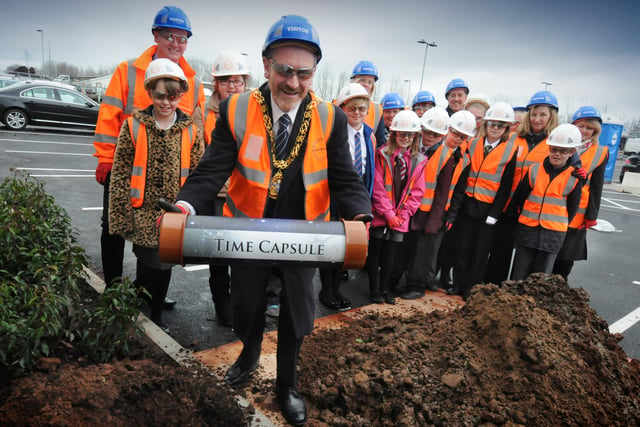 Castle View Academy, Southwick Community School, Hylton Red House Primary and Sunderland College students in the picture.

They helped Mayor of Sunderland Coun Iain Kay to lay down a time capsule at the site of the soon-to-opened Sainsbury's 10 years ago.