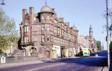 Great Western Road at Kelvinbridge in June 1976 with Caledonian Mansions pictured. 