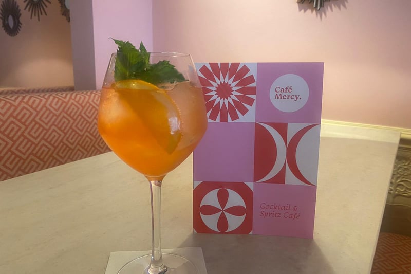 One of Cafe Mercy’s signature cocktails, Santorini Spritz.