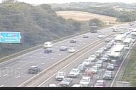 Picture shows traffic jams on M1 after crash today