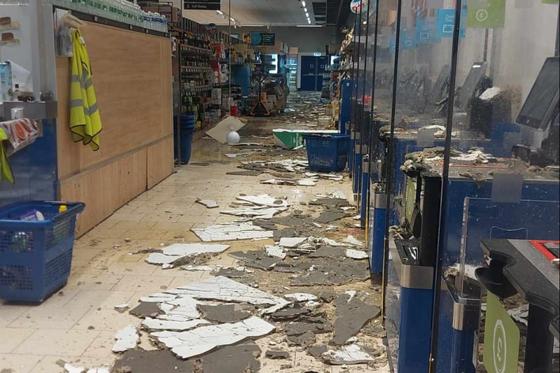 Alot of the fallen ceiling came down around the self-service checkouts at Lidl (Photo credit: Karen Gibbs-Pearce)