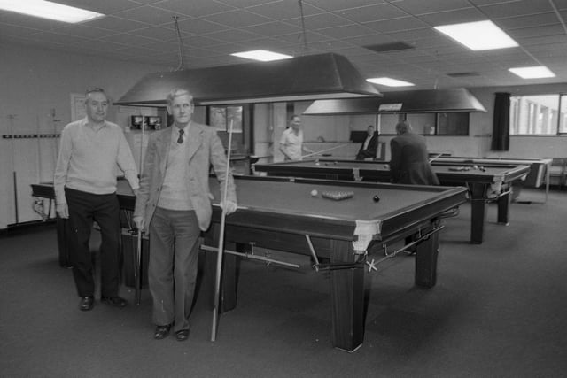 Inside the club and ready for a game of snooker in 1985.