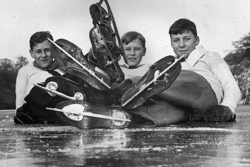 A group of schoolboys resting on the ice at the Henleaze swimming pool in 1933.