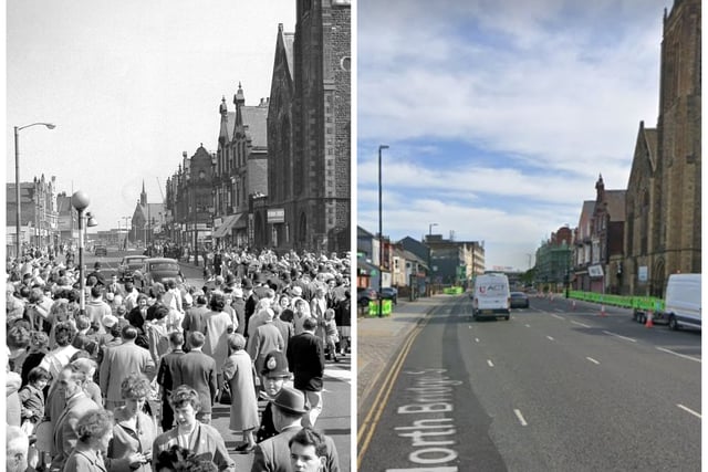 The street in 1963 when crowds gathered to get a glimpse of the Duke of Edinburgh.
And here it is in July this year (Google Maps)