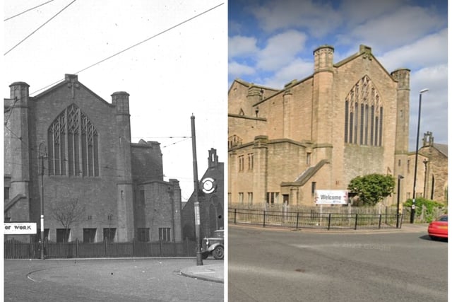 St Gabriel's Church in 1938 and again in May this year, courtesy of Google Maps.