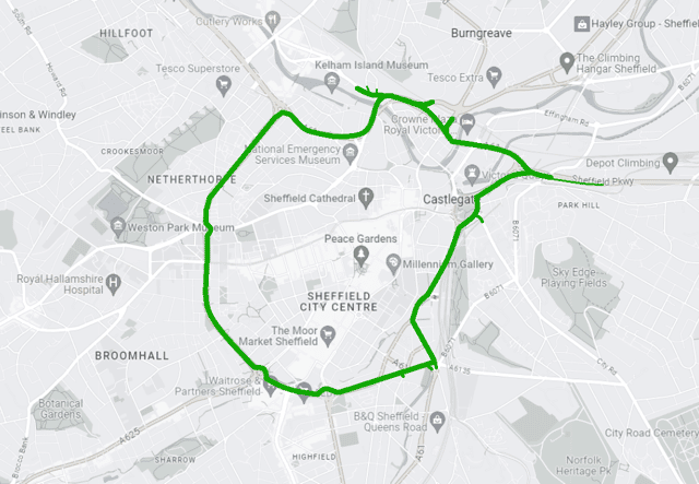 Sheffield's Clean Air Zone charges apply within the green border.