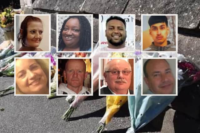 Murder investigations have been launched in Sheffield following the deaths of the eight people pictured, who are eight of the nine people alleged to have been unlawfully killed on Sheffield's streets during 2023. Top row, left to right: Sarah Brierley; Marcia Grant; Abdullah Hassan; Mohammed Iqbal. Bottom row, left to right: Emily Sanderson; Richard Wheeler; Roger Leadbeater; Stephen Mark Koszyczarski 
