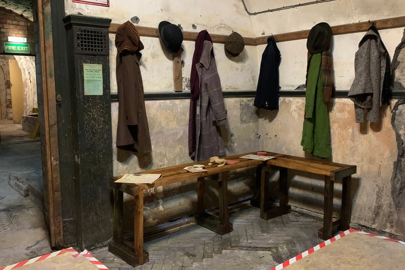 The cloak room features the original clothes hooks. A dado rail was also added to provide a ‘homely’ feel to the shelter. It was unlike other large shelters which sometimes were simply a rock cave.