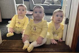 Mum Caitlin Hammerton has told of the first year being mum of triplets (From left) Thea, Esmae and Lily. 