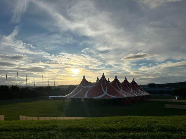 The big top main stage for Rock N Roll Circus is ready for the weekend celebrations at Don Valley Bowl.