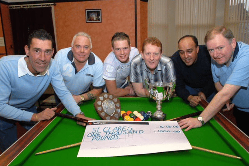 Pool night at the Park Road Social Club in Jarrow in 2006. It shows David Graves, Barry Ritson, Graham Malloy, David Softley, Paul Nur and Paul Hogg and they raised £1,000 for St Clare's Hospice. Photo: IB