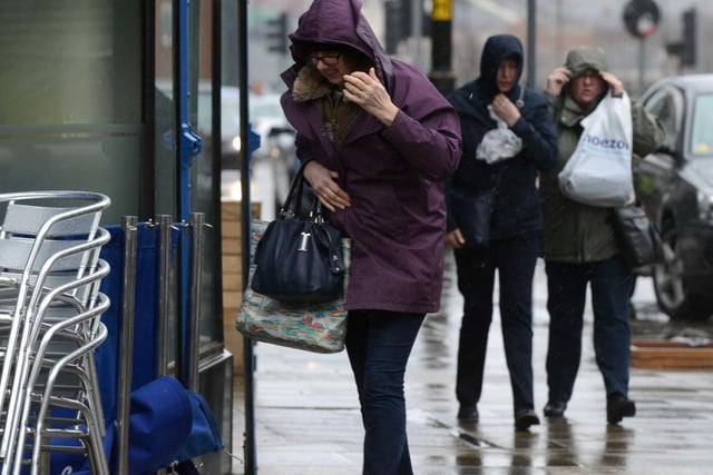 Shoppers battled against the wind and rain in Sunderland as Storm Doris made her presence felt.