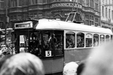 An estimated 250,000 people took to the streets to bid farewell to Glasgow’s last tram which rolled into the depot for the final time in September 1962. 