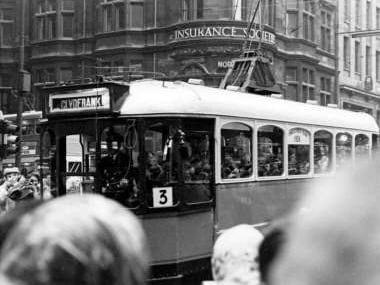 An estimated 250,000 people took to the streets to bid farewell to Glasgow’s last tram which rolled into the depot for the final time in September 1962.