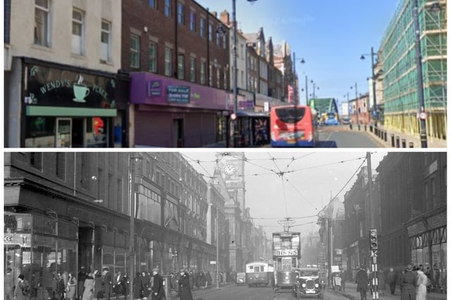 An undated Fawcett Street scene from the Echo archives and one from Google Maps (2019).