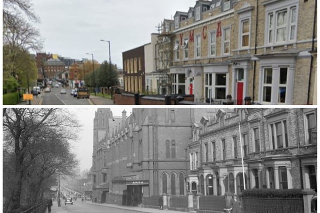 A 1938 view of the area which included Victoria Hall, and a Google Maps scene from April last year.