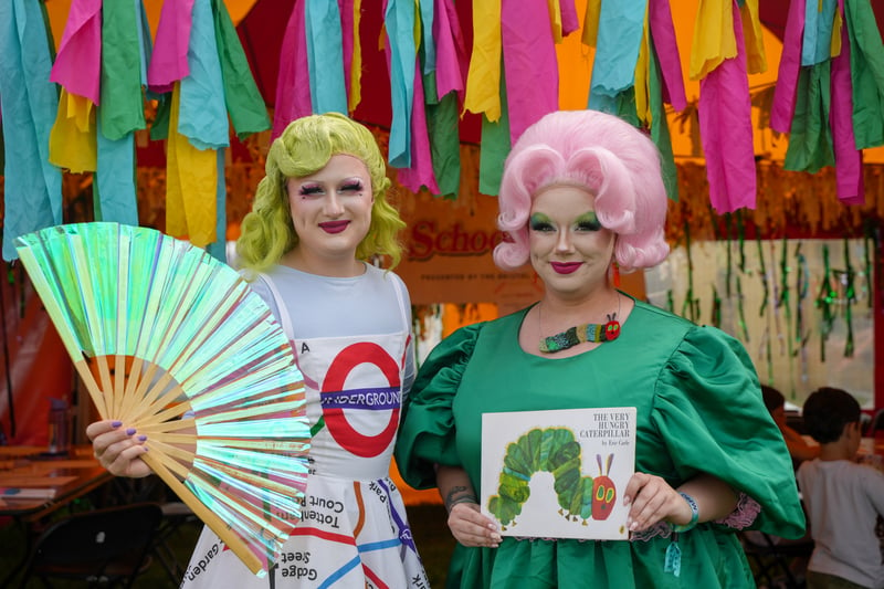 These well dressed entertainers kept children amused with their storytelling