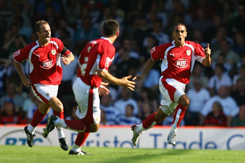 City star Scott Murray celebrates scoring during the Coca-Cola Championship match between Bristol City and Queens Park Rangers at Ashton Gate on August 11, 2007.  (Photo by Julian Finney/Getty Images)