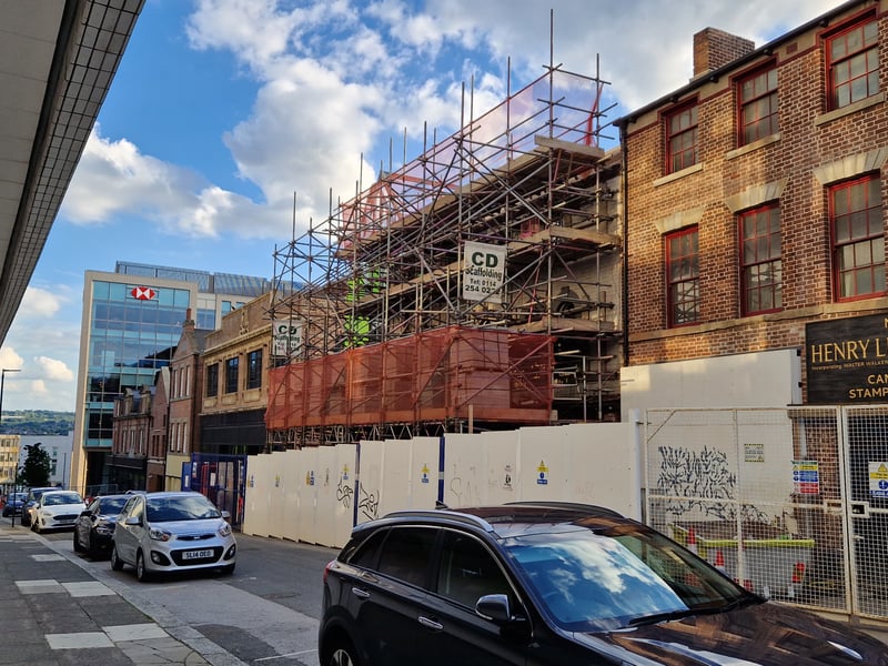 View of renovations in Cambridge Street, 2023. Plans include to create the Cambridge Street Collective, revamping the old shop fronts into a food hall .