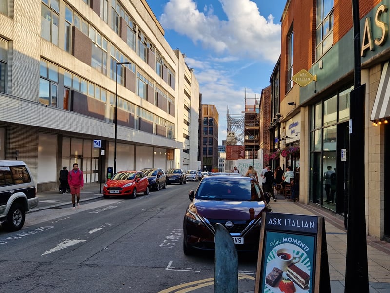 Cambridge Street in 2023, with ASK Italian still there - but Cole Brothers/John Lewis long gone.