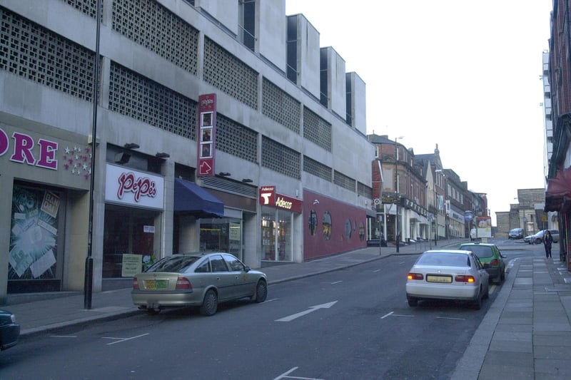 The old Cambridge Street shops in 2001. The shops were demolished in 2016, but stores seen here include Pepe's and Adecco.