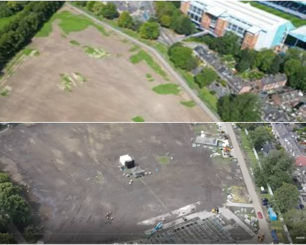 Drone footage of Hillsborough Park from straight after Tramlines and then on September 2 shows how far restorations have come over the summer.