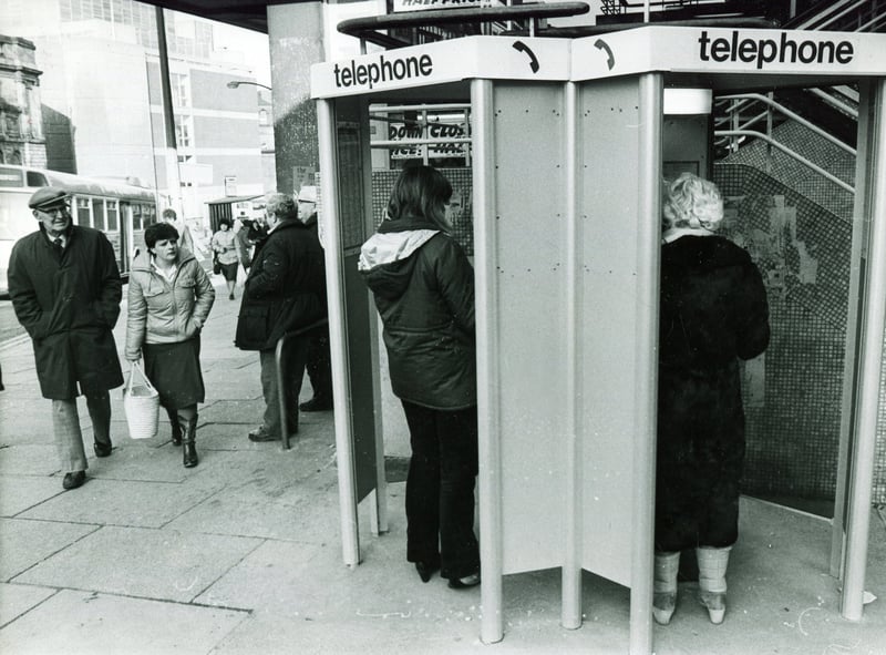 Telephone kiosks in Sheffield city centre in 1983