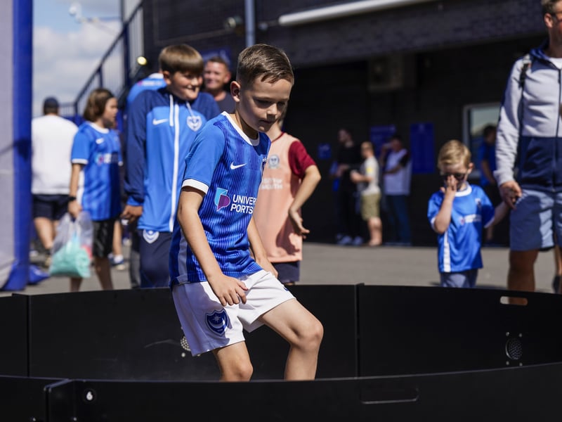 Fans take in some pre-match entertainment at Fratton Park ahead of Portsmouth v Peterborough United