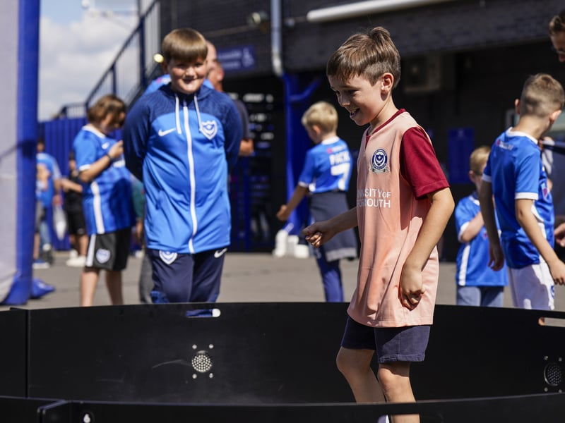 Fans take in some pre-match entertainment at Fratton Park ahead of Portsmouth v Peterborough United